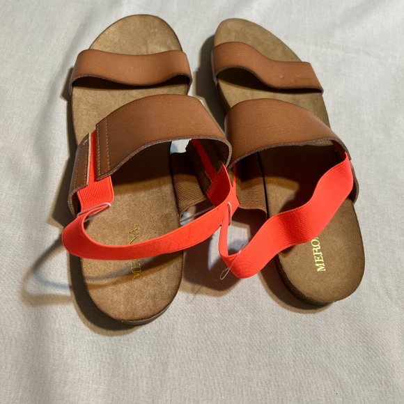 Target’s Merona Flat Sling Back Sandals Beige with Neon Orange Straps Si… - Picture 8 of 10